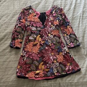 Anthropologie Floral Sequin Dress with V-Neck